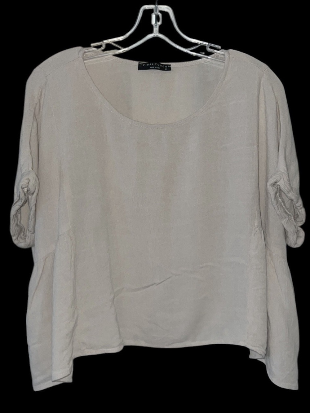 Final Touch Women’s Beige Short Sleeve High Low Hem Relaxed Top Sz LARGE